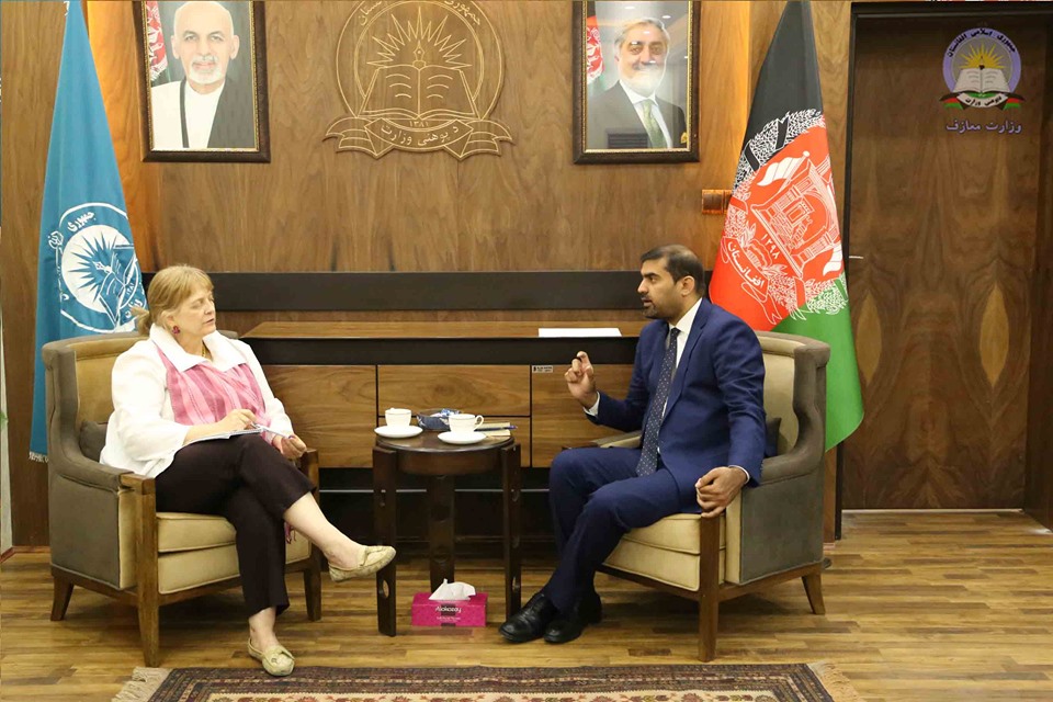 "انکشاف تعلیم و تربیه"؛ محوراصلی گفتگو میان وزیر معارف و رئیس یونسکو در افغانستان